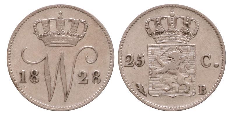 25 cent Willem I 1828 B. Zeer Fraai -.