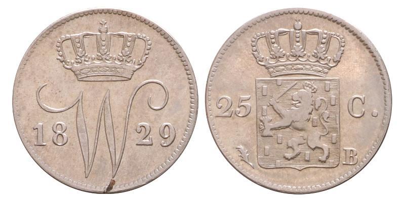25 cent Willem I 1829 B. Zeer Fraai / Prachtig.