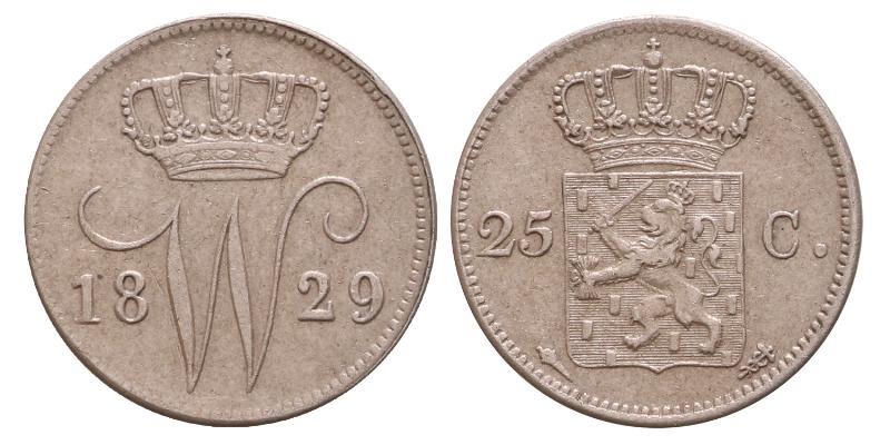 25 cent Willem I 1829 U. Zeer Fraai +.