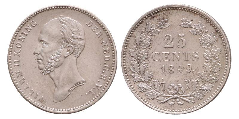 25 cent Willem II 1849. Prachtig.
