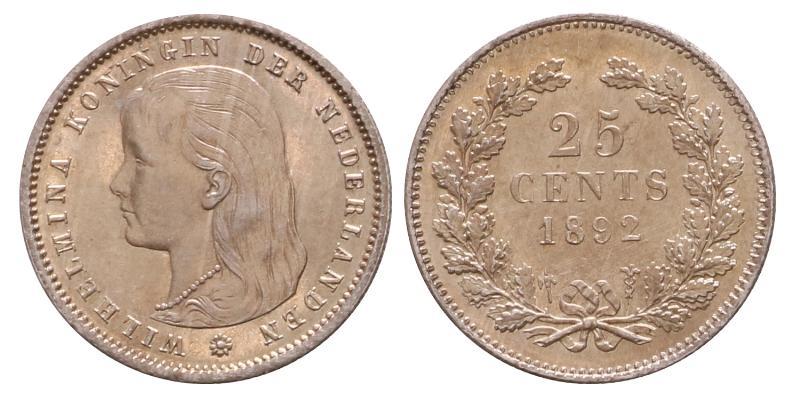 25 cent Wilhelmina 1892. Prachtig.
