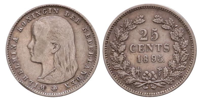 25 cent Wilhelmina 1895. Zeer Fraai.