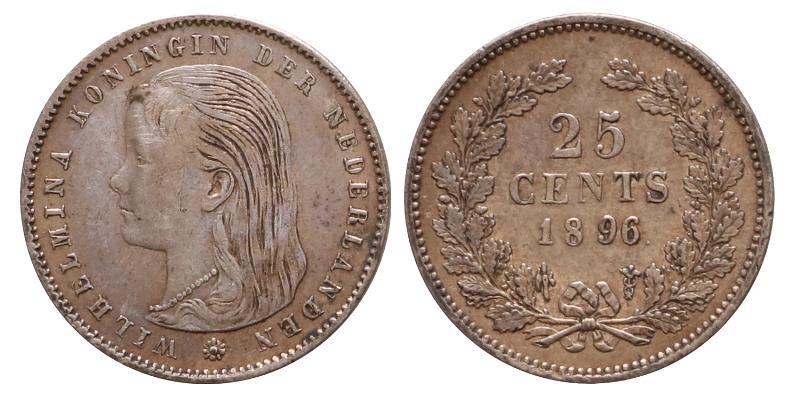 25 cent Wilhelmina 1896. Zeer Fraai.