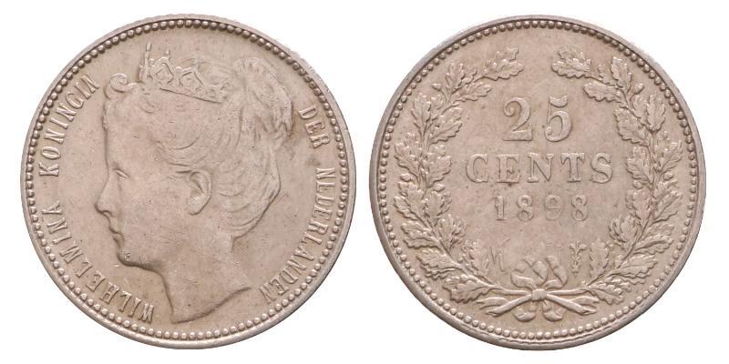 25 cent Wilhelmina 1898. Zeer Fraai +.