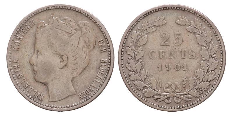 25 cent Wilhelmina 1901 BH. Fraai / Zeer Fraai.