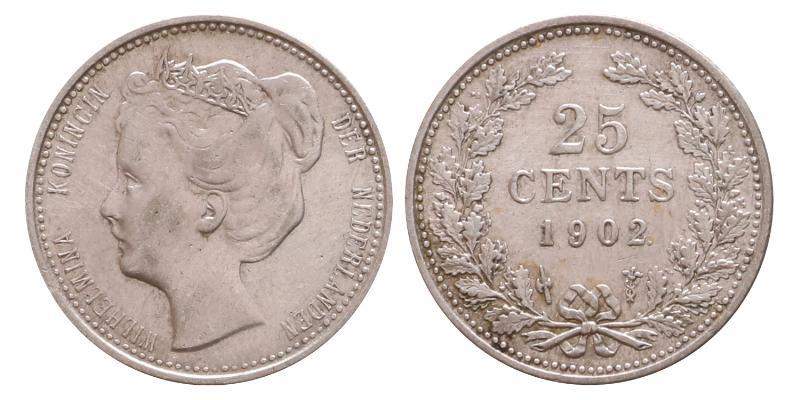 25 cent Wilhelmina 1902. Prachtig -.