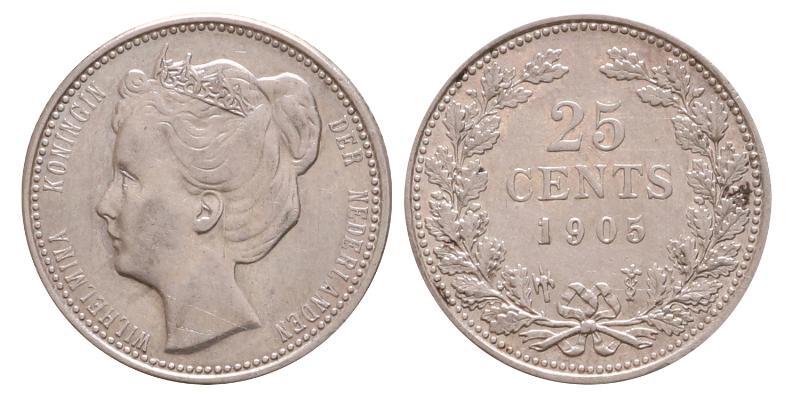 25 cent Wilhelmina 1905. Zeer Fraai +.