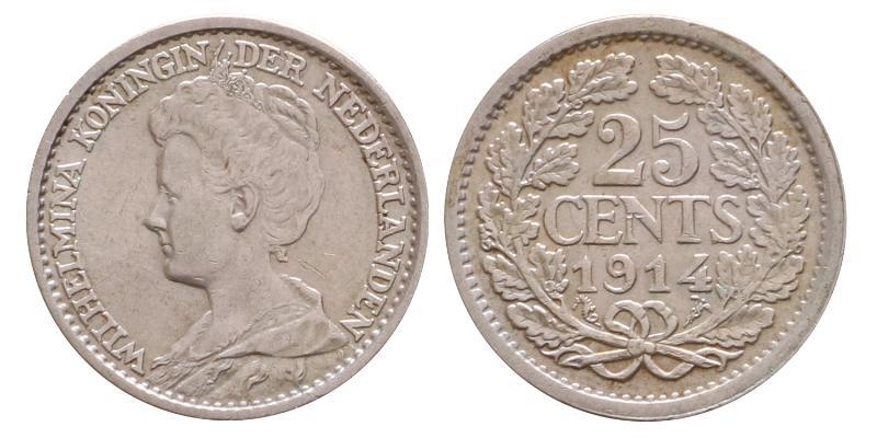 25 cent Wilhelmina 1914. Prachtig.