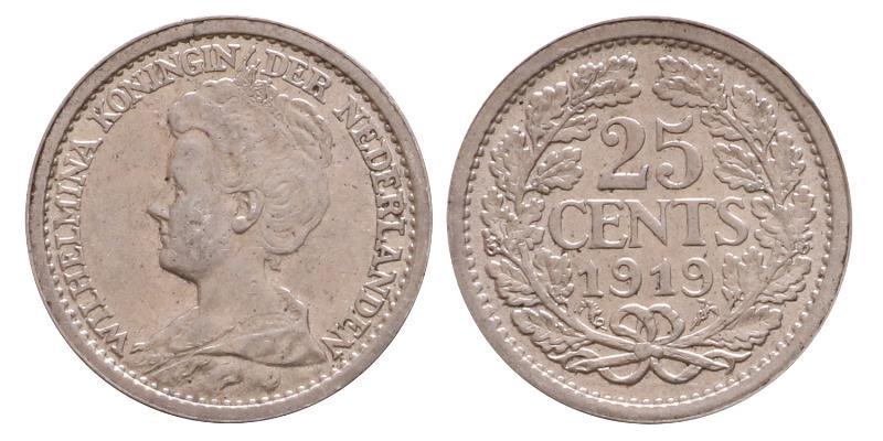 25 cent Wilhelmina 1919. FDC.