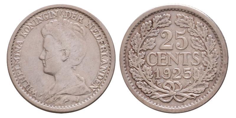 25 cent Wilhelmina 1925. Zeer Fraai +.