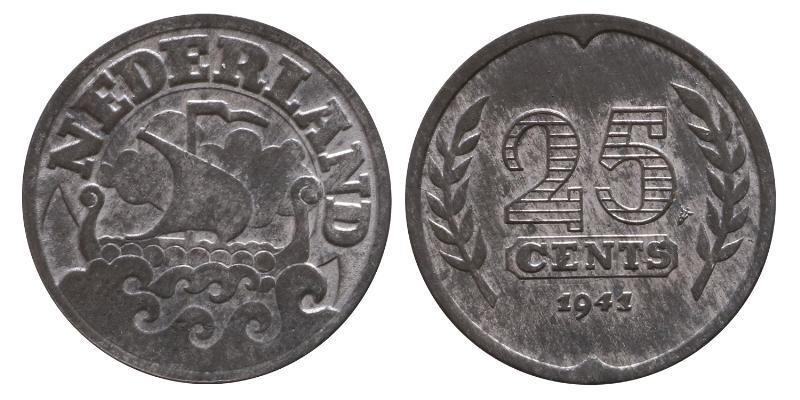 25 cent Wilhelmina 1941 zink. FDC.