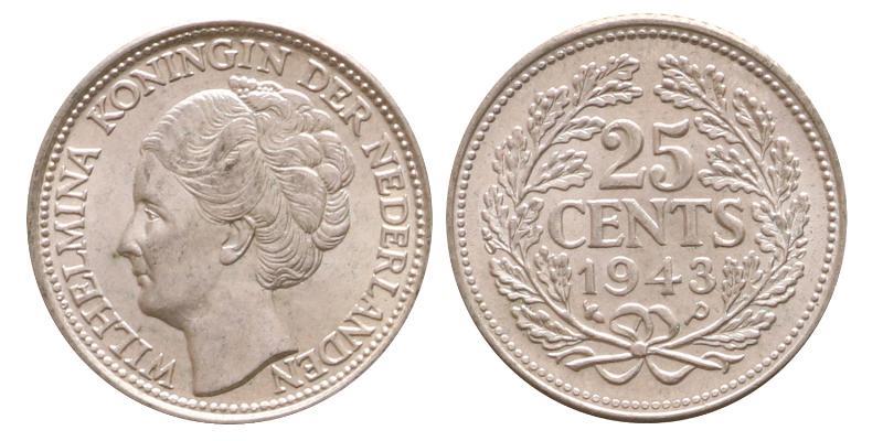25 cent Wilhelmina 1943 EP. FDC.