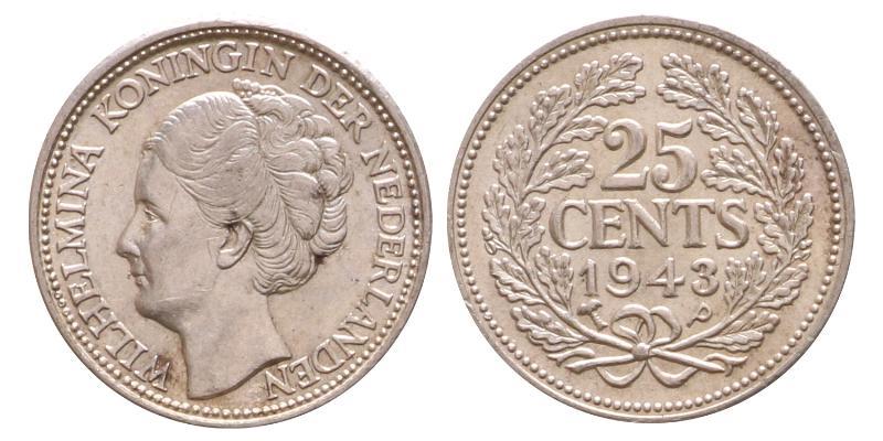 25 cent Wilhelmina 1943 PP. FDC.