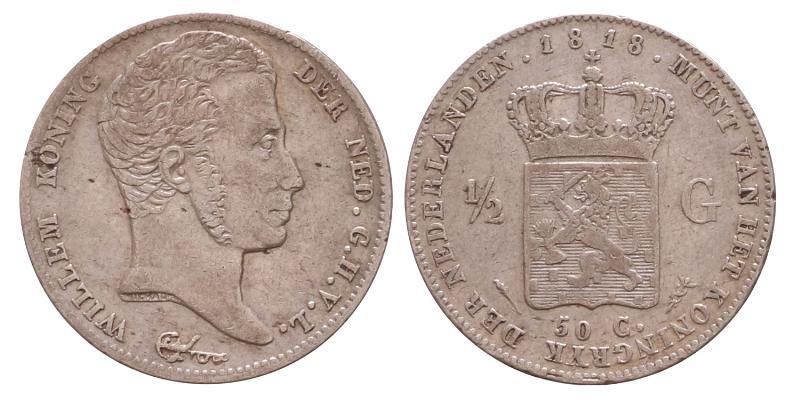 ½ gulden Willem I 1818 U. Zeer Fraai / Prachtig.