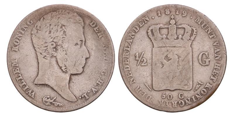 ½ gulden Willem I 1819. Fraai -.