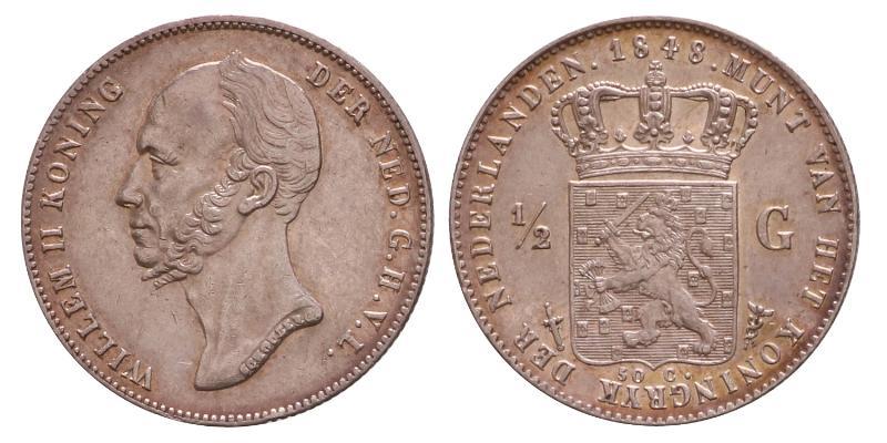 ½ gulden Willem II 1848. Prachtig.