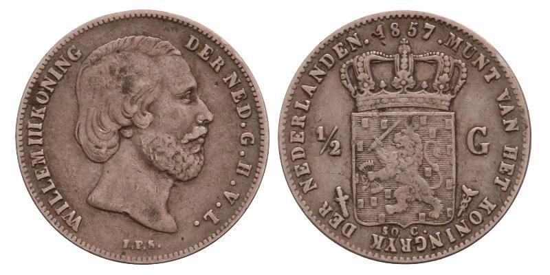½ gulden Willem III 1857. Zeer Fraai.