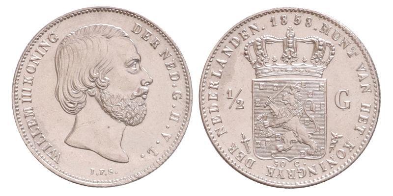 ½ gulden Willem III 1858. FDC.