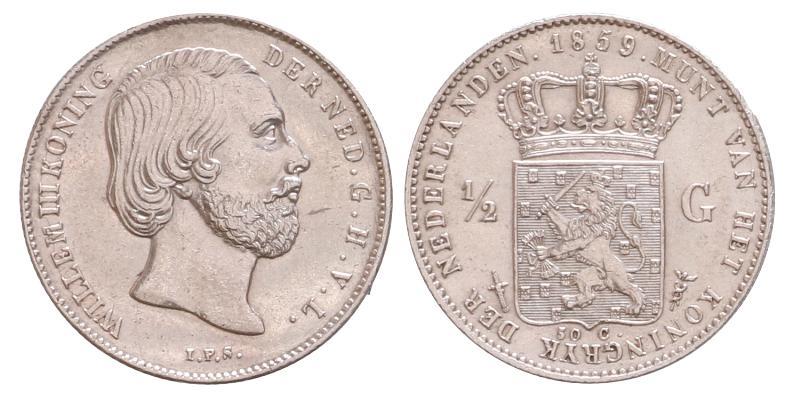 ½ gulden Willem III 1859. FDC -.