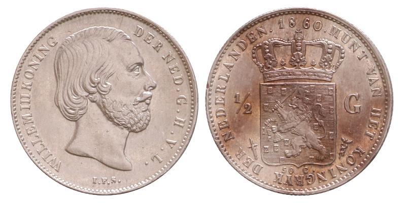 ½ gulden Willem III 1860 patina. FDC.