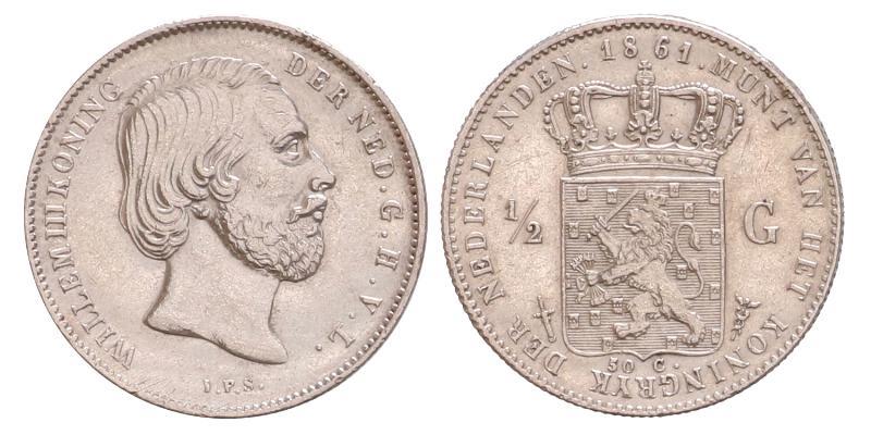 ½ gulden Willem III 1861. Prachtig.