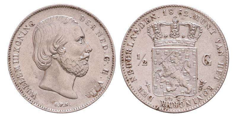 ½ gulden Willem III 1862. Prachtig -.