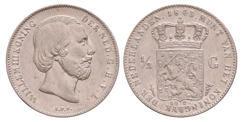 ½ gulden Willem III 1863. Prachtig.