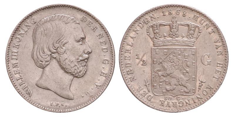 ½ gulden Willem III 1868. Zeer Fraai / Prachtig.