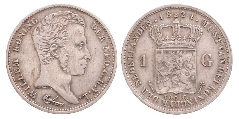 1 gulden Willem I 1821 U. Zeer Fraai -.