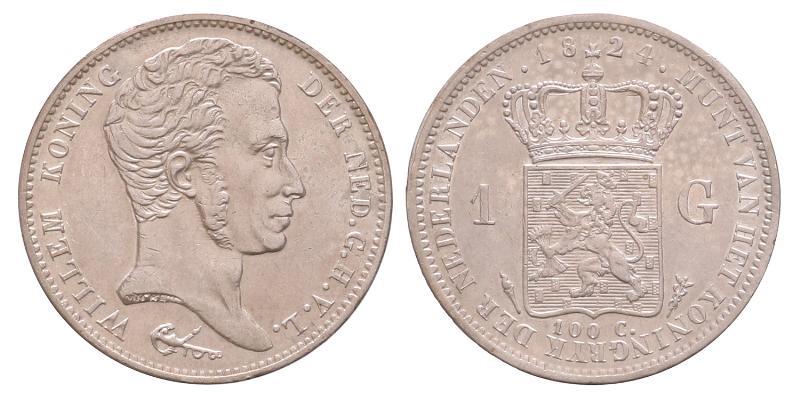 1 gulden Willem I 1824 U streepje. Prachtig -.