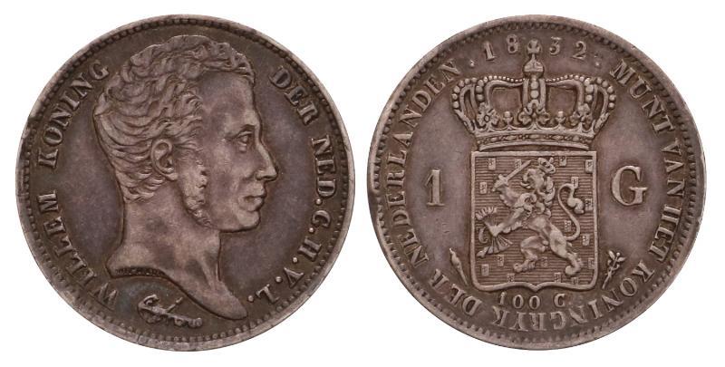1 gulden Willem I 1832 U. Zeer Fraai +.