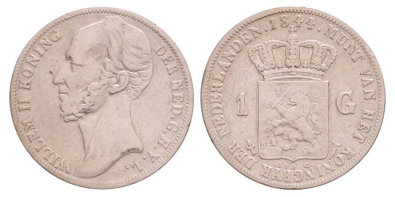 1 gulden Willem II 1844. Zeer Fraai -.