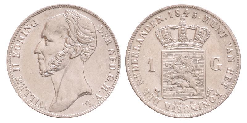 1 gulden Willem II 1845. Prachtig -.