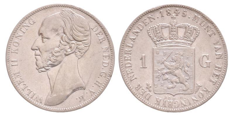 1 gulden Willem II 1845. Fraai / Zeer Fraai.