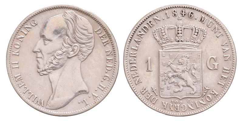 1 gulden Willem II 1846 zwaard. Zeer Fraai +.