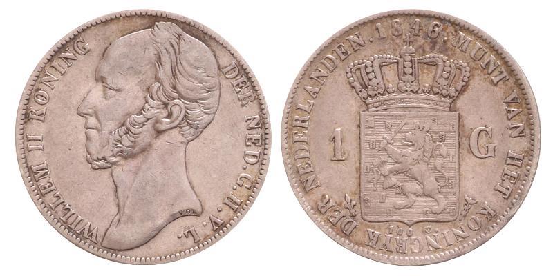 1 gulden Willem II 1846 lelie. Zeer Fraai.