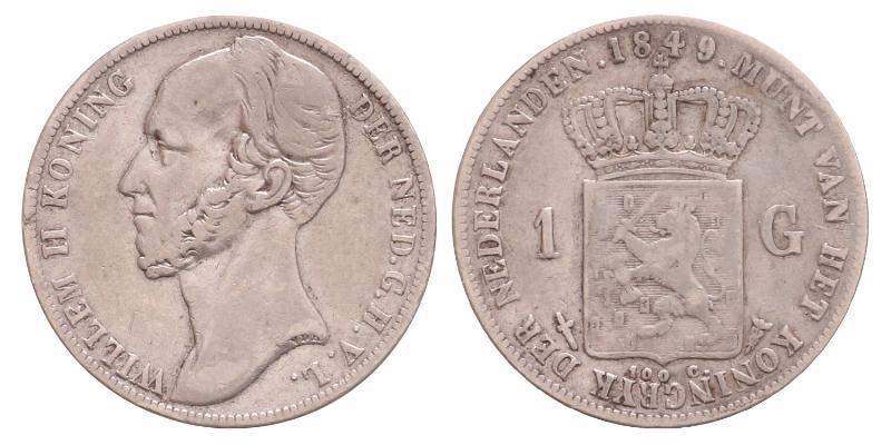 1 gulden Willem II 1849. Zeer Fraai -.