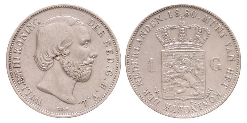 1 gulden Willem III 1860. Zeer Fraai / Prachtig.