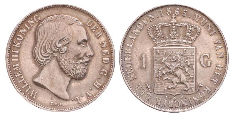 1 gulden Willem III 1865. Prachtig.