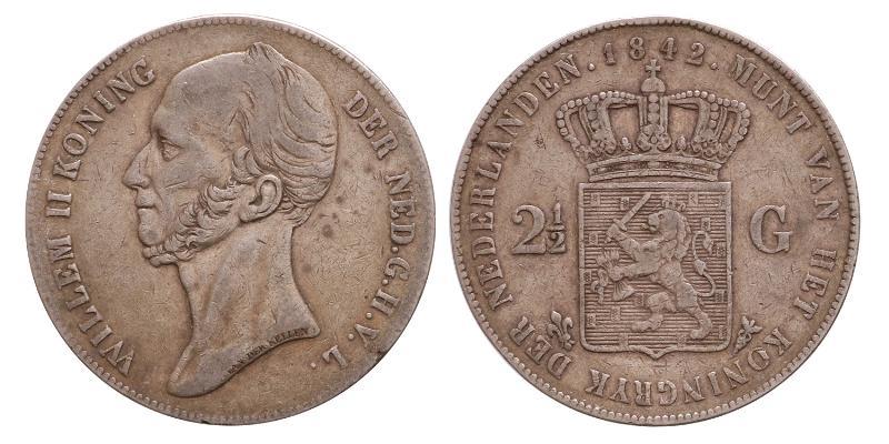 2½ gulden Willem II 1842. Zeer Fraai.