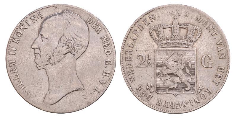 2½ gulden Willem II 1843. Fraai -.