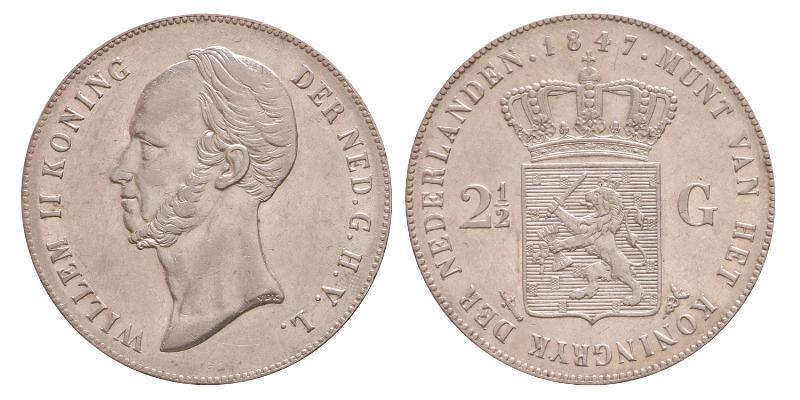 2½ gulden Willem II 1847. Prachtig.