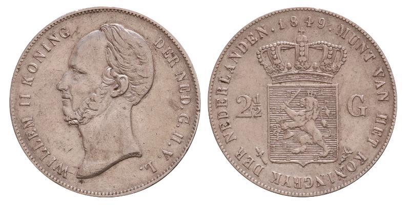 2½ gulden Willem II 1849. Zeer Fraai.