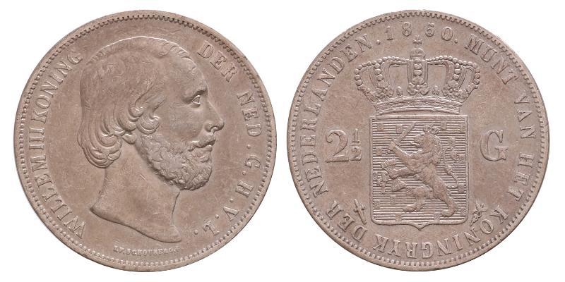 2½ gulden Willem III 1850. Zeer Fraai.