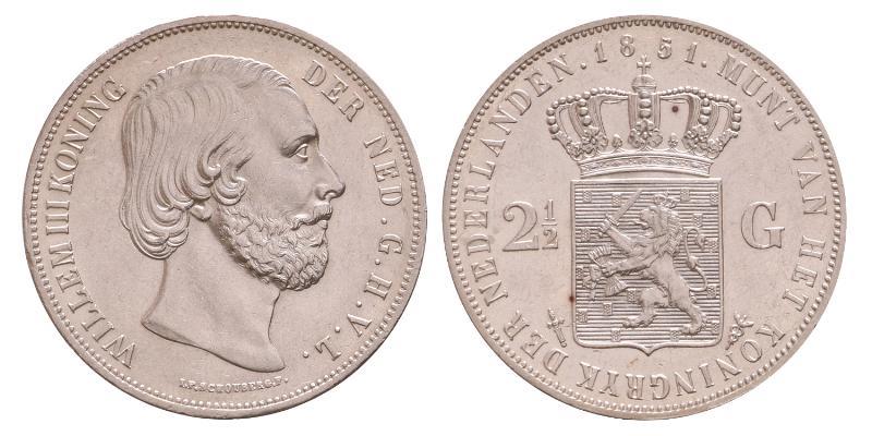 2½ gulden Willem III 1851. Prachtig / FDC.