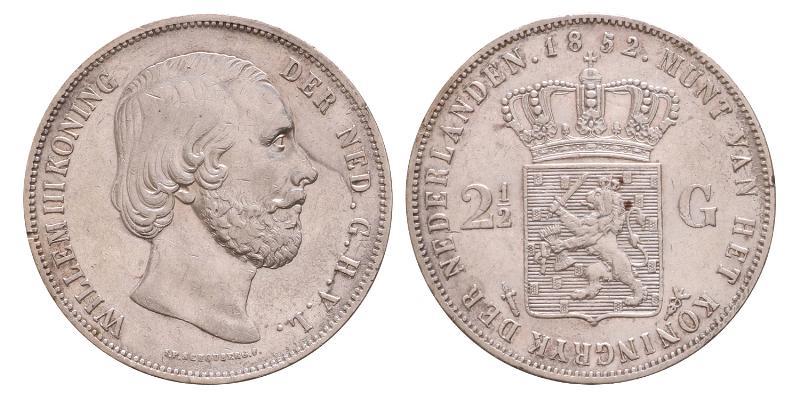 2½ gulden Willem III 1852. Prachtig.