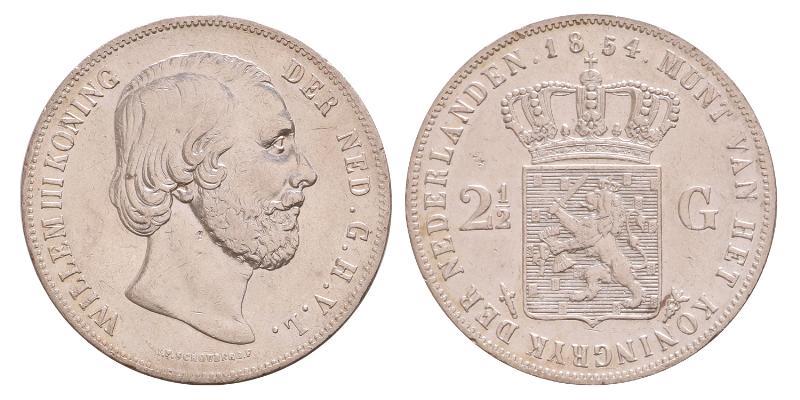 2½ gulden Willem III 1854. Zeer Fraai.