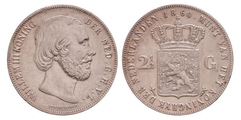 2½ gulden Willem III 1860. Zeer Fraai / Prachtig.