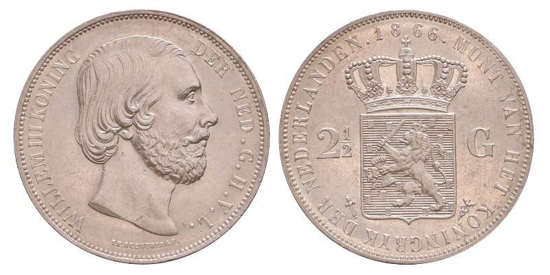 2½ gulden Willem III 1866. Prachtig / FDC.