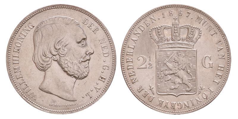 2½ gulden Willem III 1867. Prachtig +.